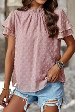 Load image into Gallery viewer, Swiss Dot Ruffle Collar Flutter Sleeve Blouse
