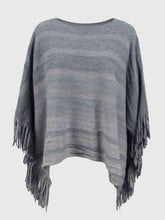 Load image into Gallery viewer, Striped Boat Neck Poncho with Fringes
