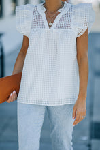 Load image into Gallery viewer, Grid V-Neck Ruffle Shoulder Frill Trim Top

