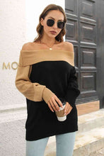 Load image into Gallery viewer, Ribbed Off-Shoulder Lantern Sleeve Pullover Sweater
