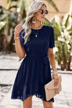 Load image into Gallery viewer, Round Neck Flutter Sleeve Belted Dress
