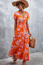 Load image into Gallery viewer, Floral Buttoned Drawstring Waist Tiered Dress
