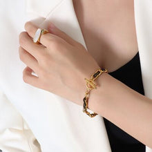 Load image into Gallery viewer, 18K Gold-Plated Leather Chain Bracelet
