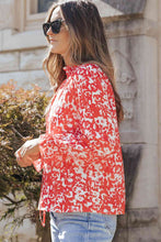 Load image into Gallery viewer, Printed Tie Neck Flounce Sleeve Blouse
