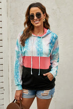 Load image into Gallery viewer, Snake Print Color Block Drawstring Detail Hoodie
