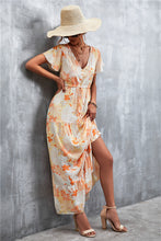 Load image into Gallery viewer, Floral Buttoned Drawstring Waist Tiered Dress
