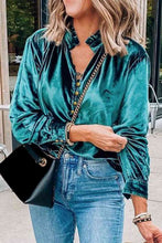 Load image into Gallery viewer, Notched Neck Buttoned Long Sleeve Velvet Blouse
