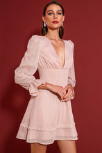 Load image into Gallery viewer, Smocked Waist Deep V Frill Trim Dress

