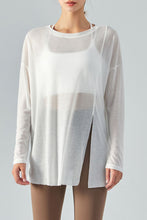 Load image into Gallery viewer, Round Neck Slit Sheer Tunic Sports Top
