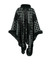 Load image into Gallery viewer, Checkered Faux Fur Trim Poncho
