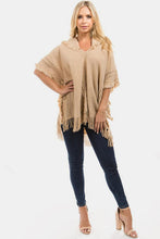 Load image into Gallery viewer, Fringed Crochet Buttoned Hooded Poncho
