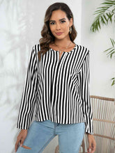 Load image into Gallery viewer, Striped Long Sleeve Notched Blouse
