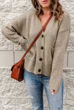 Load image into Gallery viewer, Ribbed Trim Button Down Cardigan with Pockets
