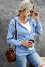 Load image into Gallery viewer, Distressed Zip Up Drawstring Detail Hoodie
