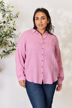 Load image into Gallery viewer, Zenana Full Size Texture Button Up Raw Hem Long Sleeve Shirt

