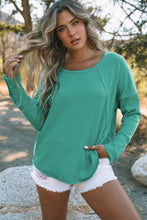 Load image into Gallery viewer, Seam Detail Curved Hem Long Sleeve Top
