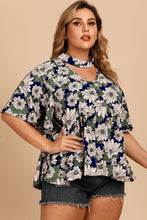 Load image into Gallery viewer, Plus Size Floral Flutter Sleeve Cutout Blouse
