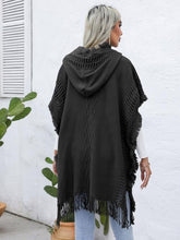 Load image into Gallery viewer, Fringe Trim Buttoned Hooded Poncho
