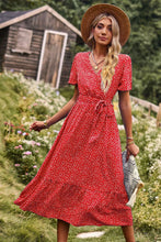 Load image into Gallery viewer, Printed Tie-Waist Short Puff Sleeve Surplice Dress
