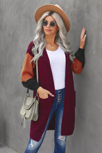 Load image into Gallery viewer, Color Block Rib-Knit Longline Cardigan with Front Pockets

