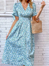 Load image into Gallery viewer, Floral Tied Puff Sleeve V-Neck Dress
