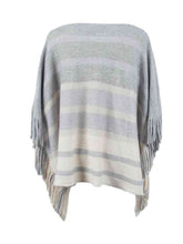 Load image into Gallery viewer, Striped Boat Neck Poncho with Fringes
