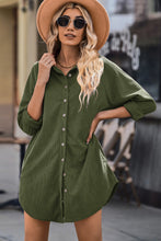 Load image into Gallery viewer, Button Front Curved Hem Raglan Sleeve Shirt Dress
