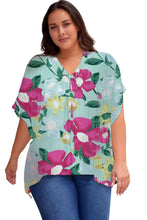 Load image into Gallery viewer, Plus Size Printed Notched Neck Half Sleeve Top
