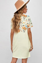 Load image into Gallery viewer, Floral Striped Short Sleeve Round Neck T-Shirt Dress
