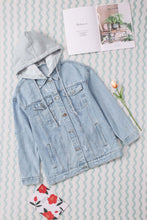 Load image into Gallery viewer, Distressed Hooded Denim Jacket
