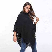 Load image into Gallery viewer, Openwork Fringe Hem Hooded Poncho
