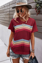 Load image into Gallery viewer, Multicolored Chevron Stripe Round Neck Side Slit T-Shirt
