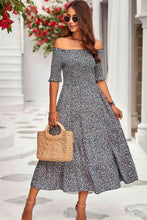 Load image into Gallery viewer, Printed Off-Shoulder Half Sleeve Midi Dress
