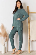 Load image into Gallery viewer, Basic Bae Full Size Ribbed Round Neck High-Low Slit Top and Pants Set
