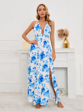 Load image into Gallery viewer, Slit Backless Printed Halter Neck Dress
