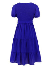 Load image into Gallery viewer, Smocked Tie Front Short Sleeve Tiered Dress
