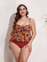 Load image into Gallery viewer, Plus Size Two-Tone Drawstring Sleeveless Tankini Set

