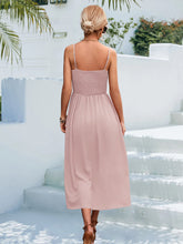 Load image into Gallery viewer, Decorative Button Spaghetti Strap Midi Dress
