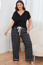 Load image into Gallery viewer, Plus Size V-Neck Top and Plaid Pants Lounge Set
