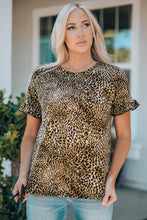 Load image into Gallery viewer, Women Leopard Short Flounce Sleeve Tee
