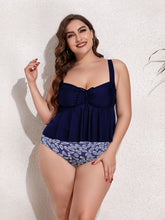 Load image into Gallery viewer, Plus Size Two-Tone Drawstring Sleeveless Tankini Set
