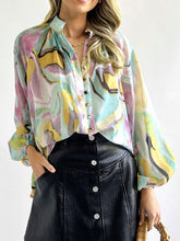 Load image into Gallery viewer, Printed Button Up Balloon Sleeve Shirt
