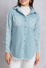 Load image into Gallery viewer, Raw Hem Checkered Dropped Shoulder Denim Jacket
