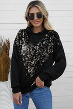 Load image into Gallery viewer, Chevron Sequin Drawstring Hoodie
