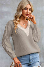 Load image into Gallery viewer, Contrast V-Neck Sweater
