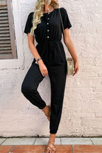 Load image into Gallery viewer, Button Front Short Sleeve Jogger Jumpsuit
