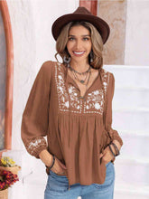 Load image into Gallery viewer, Floral Tie Neck Balloon Sleeve Blouse
