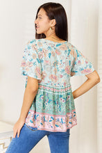 Load image into Gallery viewer, Double Take Floral Tie Neck Short Sleeve Blouse
