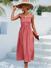 Load image into Gallery viewer, Decorative Button Spaghetti Strap Midi Dress
