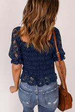 Load image into Gallery viewer, Lace Smocked Flounce Sleeve Blouse
